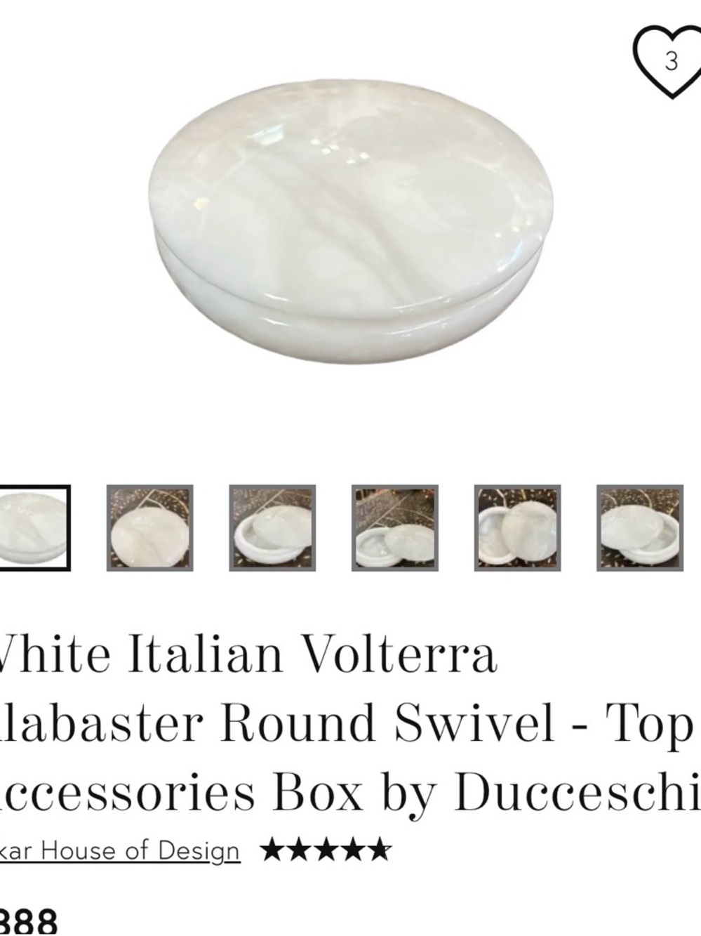 White Italian Volterra Alabaster Round Swivel Accessories Box, by ducceschi